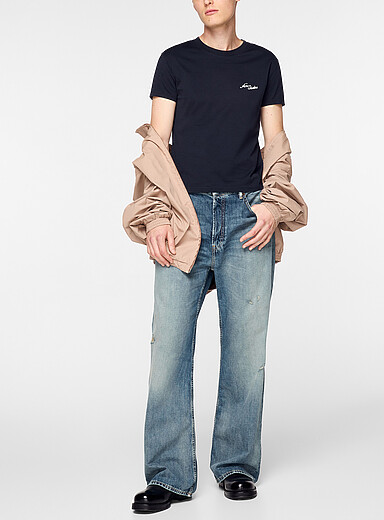 Acne Studios Navy/Midnight Blue Cursive logo fitted T-shirt for men