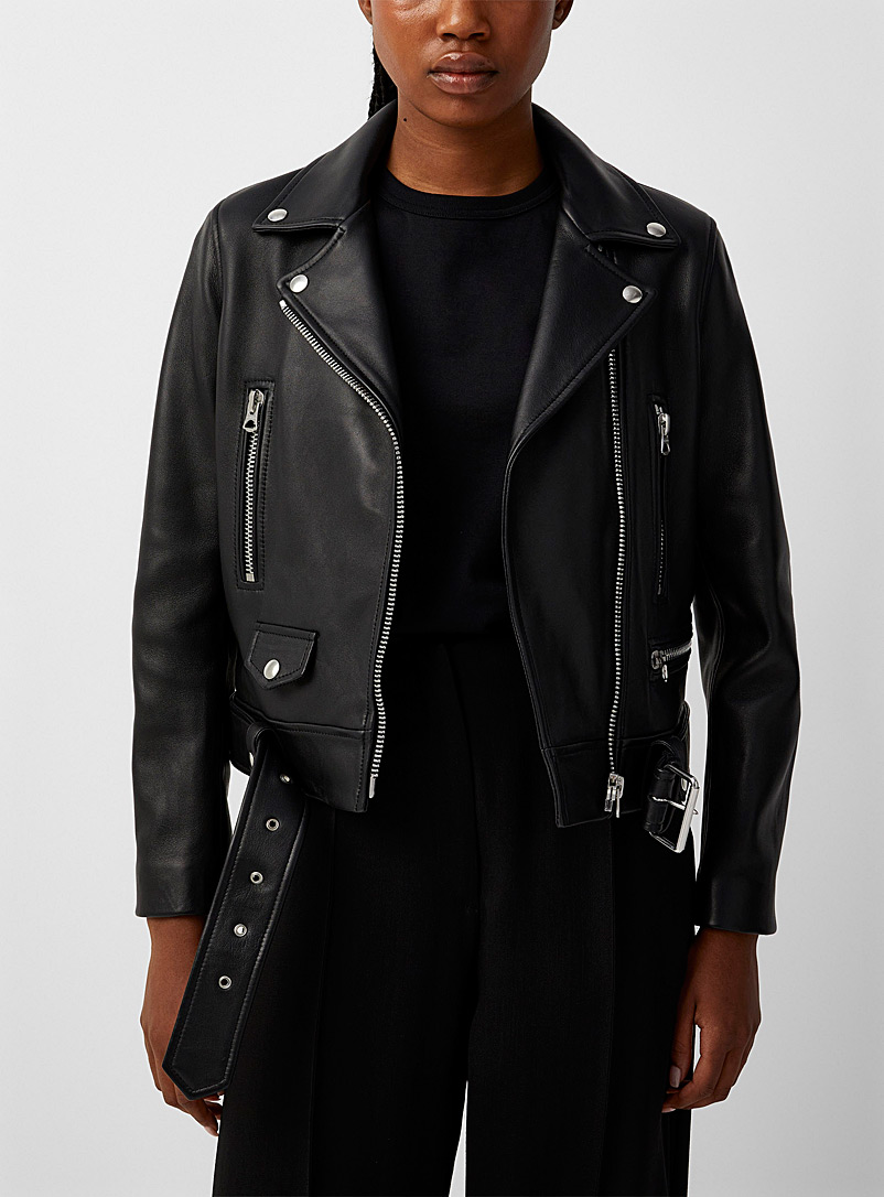 Acne Studios: La veste de cuir moto Noir pour femme