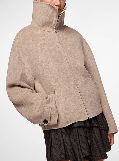 Acne Studios Ivory/Cream Beige Wool stand-collar coat for women