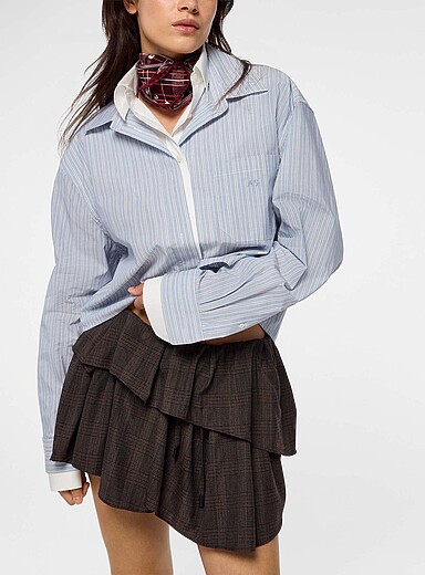 Acne Studios Patterned Blue Cropped layered-effect striped shirt for women