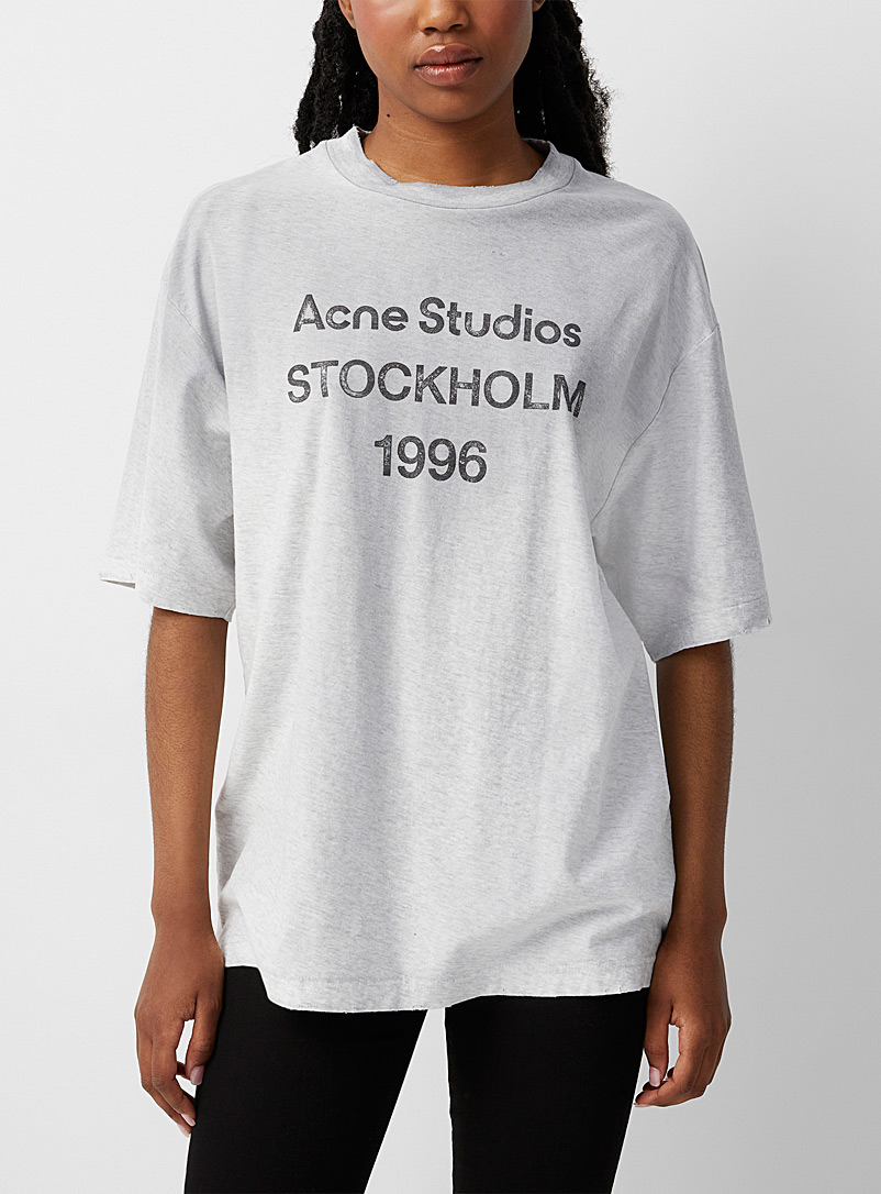 Acne Studios: Le t-shirt signature délavée Gris pâle pour femme