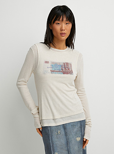 Acne Studios Patterned Ecru Trompe-l'œil overlaid T-shirt for women