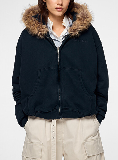Acne Studios Navy/Midnight Blue Faux fur hood reversible jacket for women
