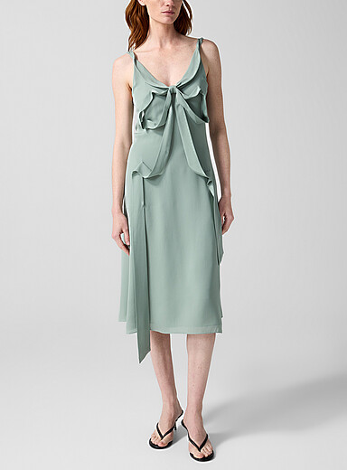 Acne Studios: La robe midi en soie &agrave; ruban Vert pistache - Menthe pour femme