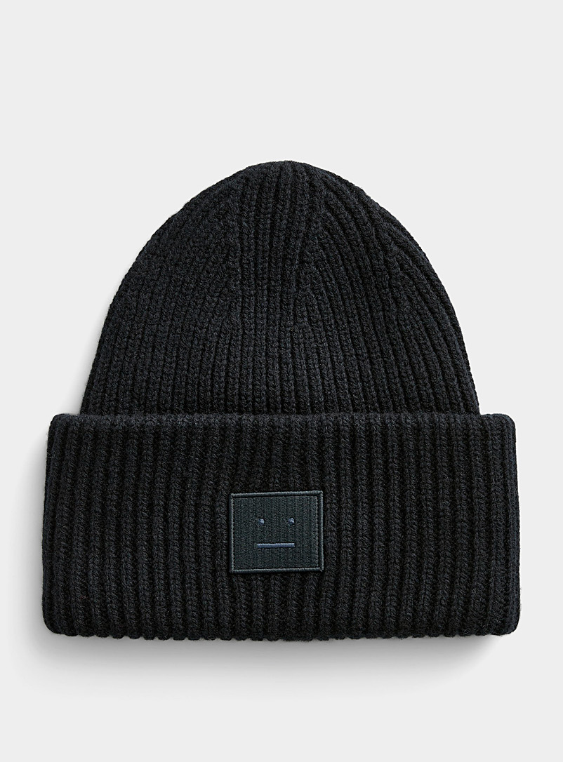 Acne Studios Black Face logo oversized turned-up cuff toque for women