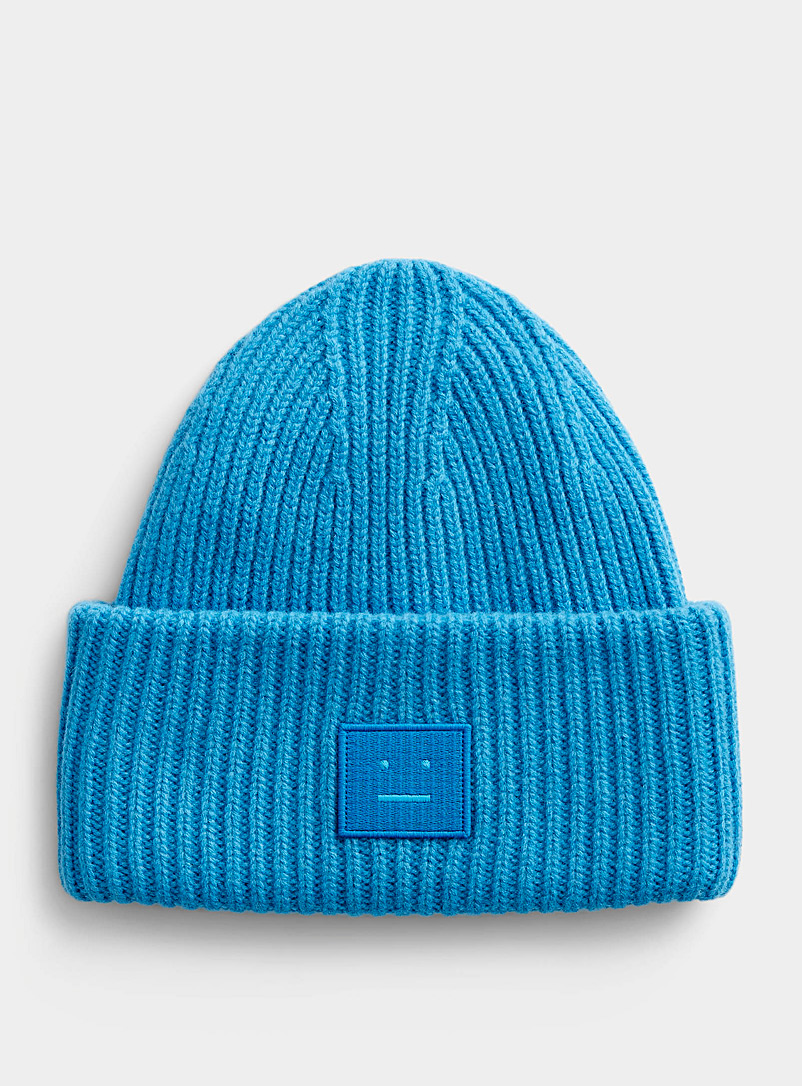 Acne Studios Blue Face logo oversized turned-up cuff toque for women
