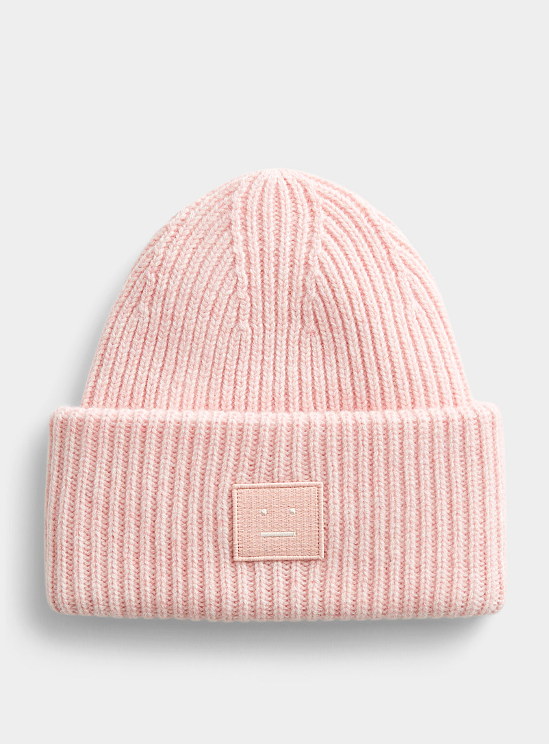 Acne Studios Dusky Pink Face logo oversized turned-up cuff toque for women