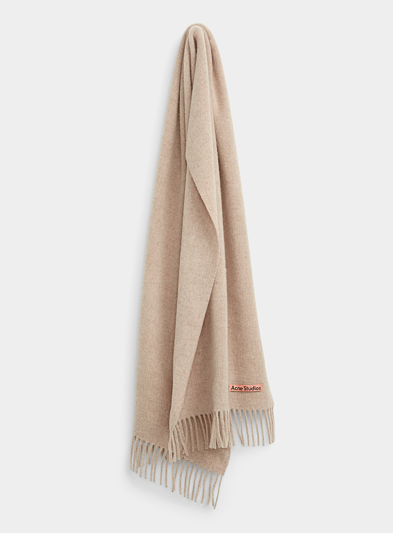 Acne Studios: L'écharpe étroite laine colorée Beige crème pour femme