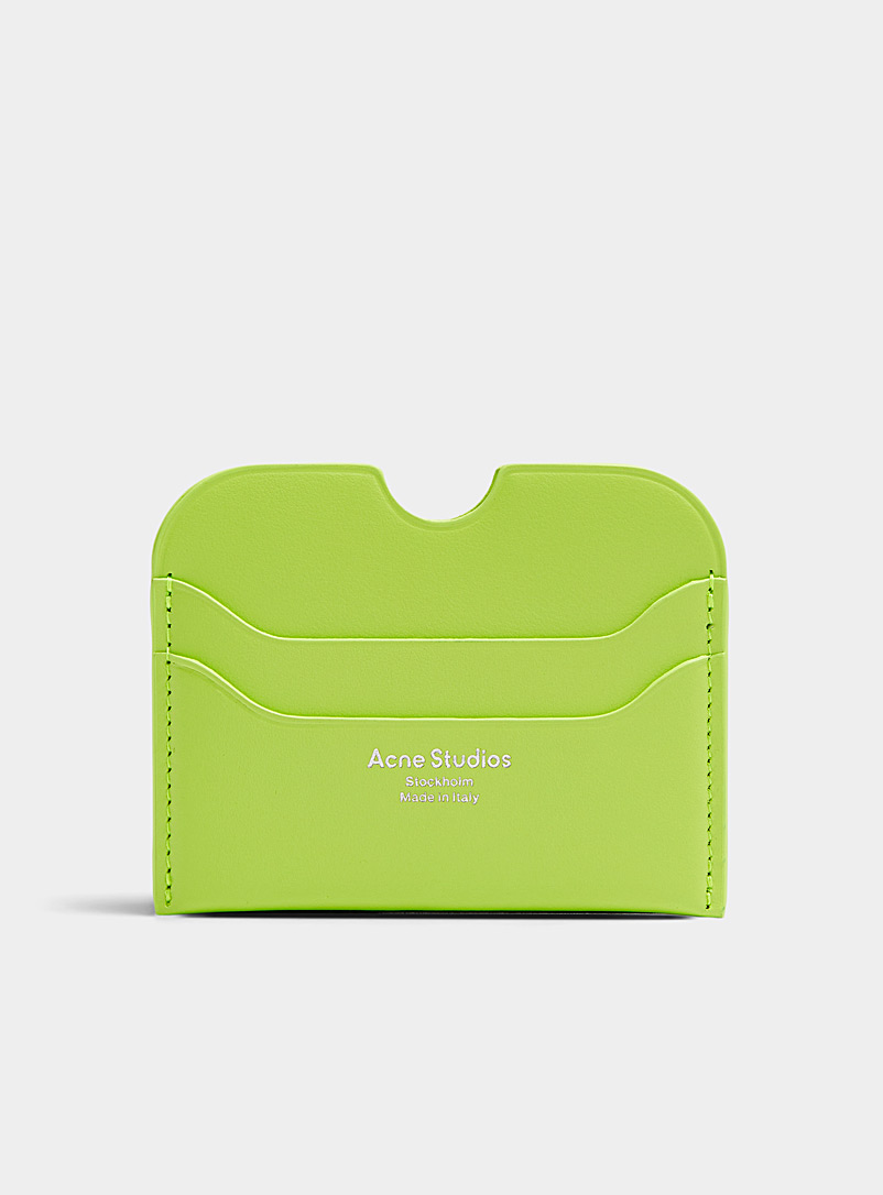 Acne Studios Lime Green Elmas plain leather card case for women