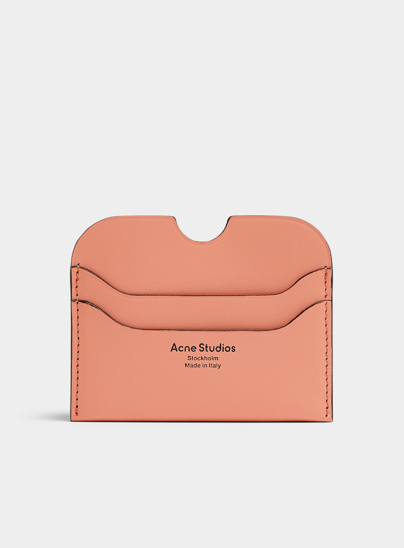 Acne Studios Peach Pink Elmas plain leather card case for women