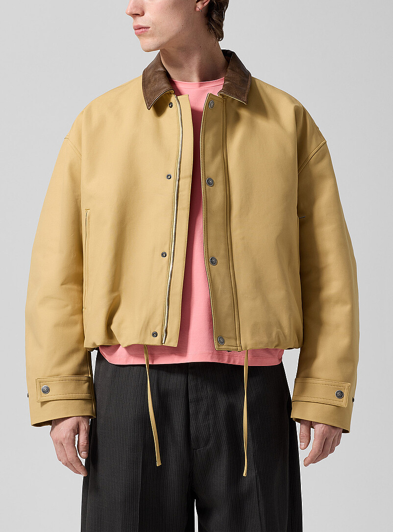 Faux-leather collar sand-coloured bomber jacket product image (primary)