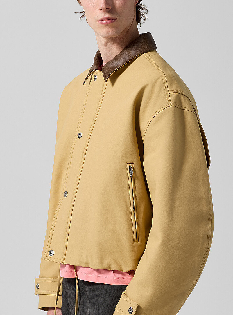 Faux-leather collar sand-coloured bomber jacket product image 2