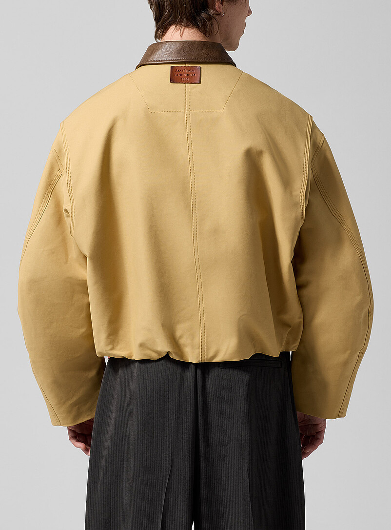 Faux-leather collar sand-coloured bomber jacket product image 3