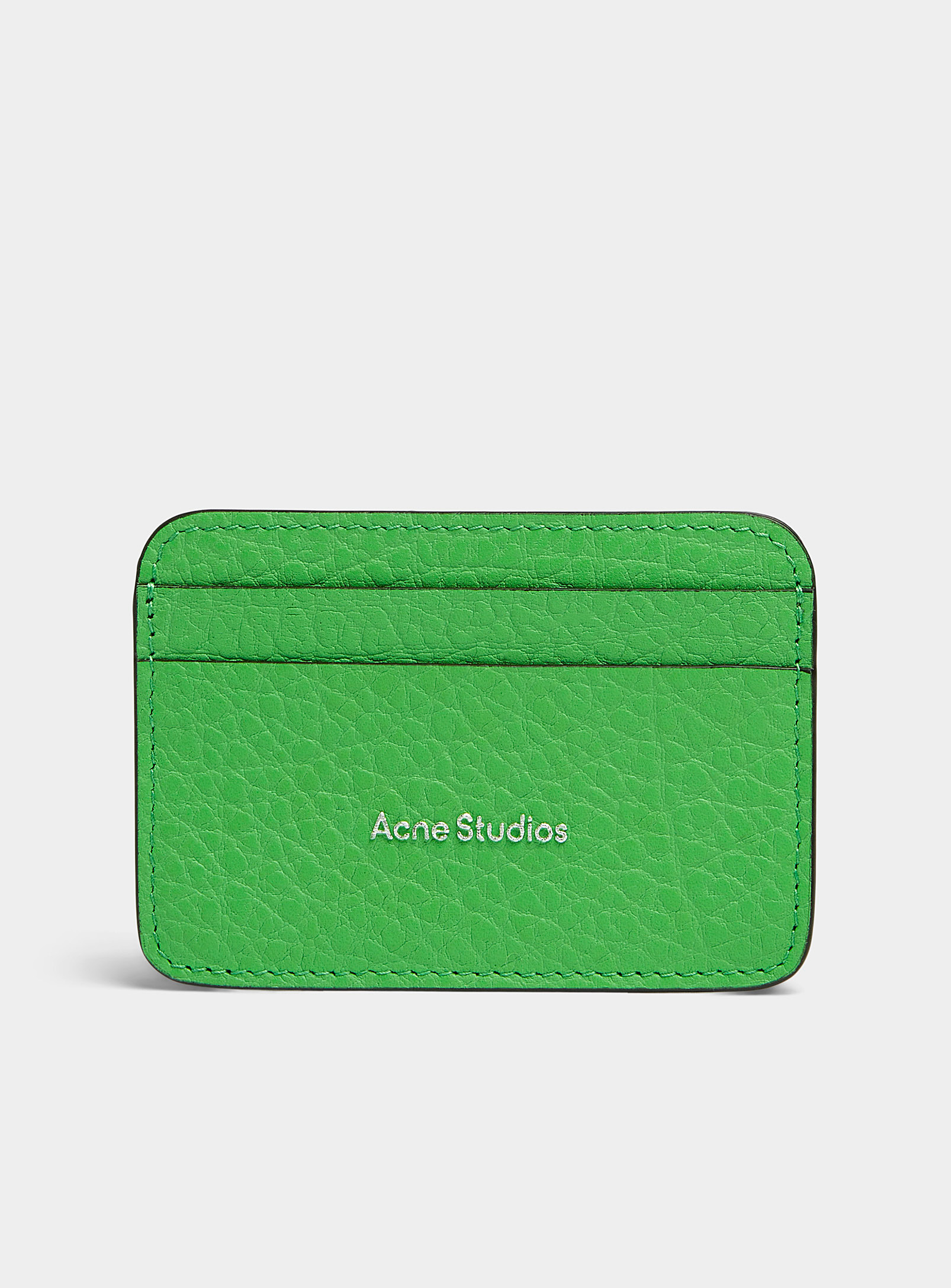 Shop Acne Studios Embossed Signature Grained Leather Card Case In Green