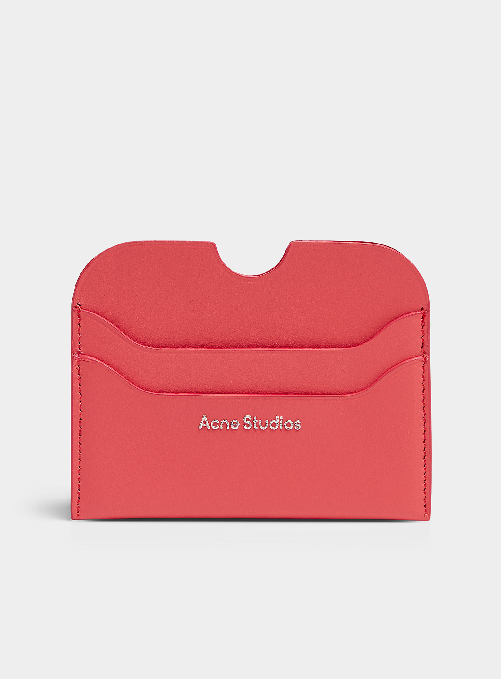 Acne Studios Embossed Signature Plain Leather Card Case In Red
