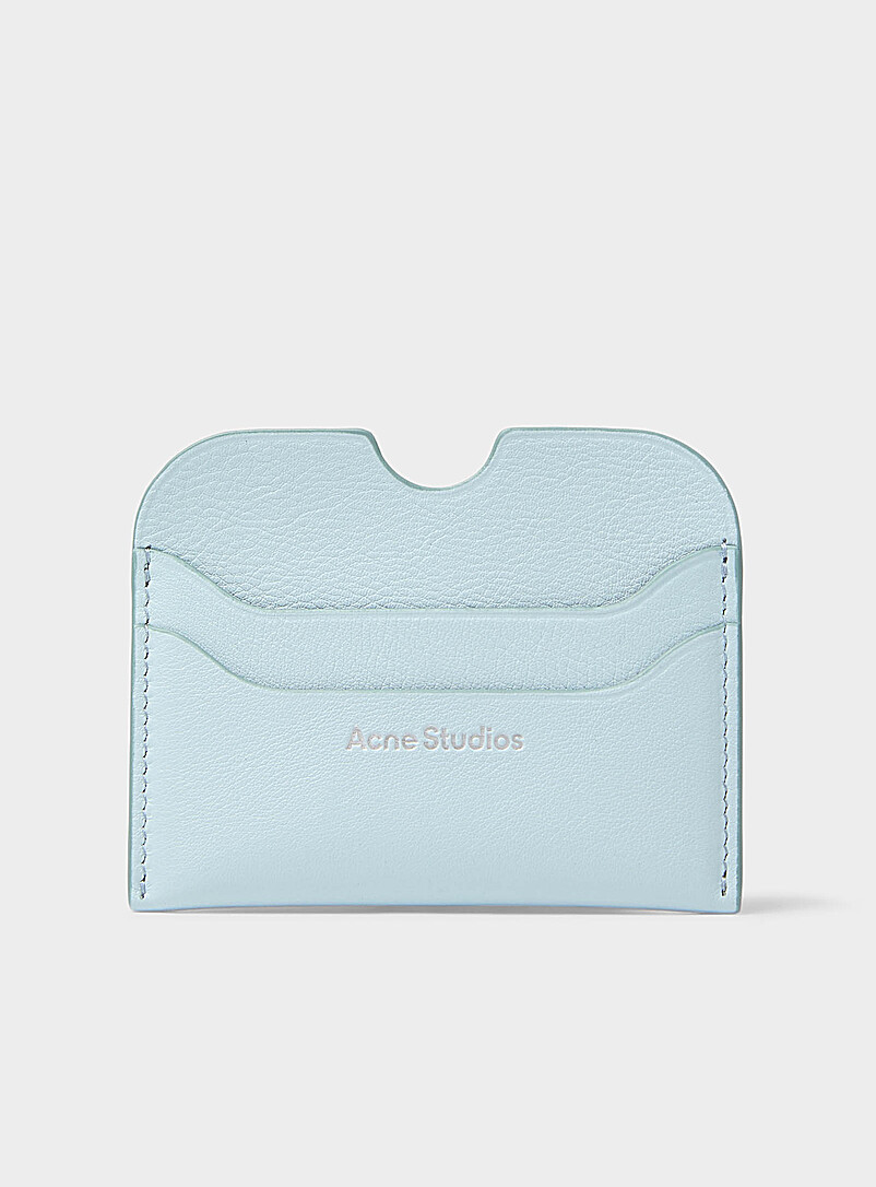Powder blue leather logo card holder product image (primary)