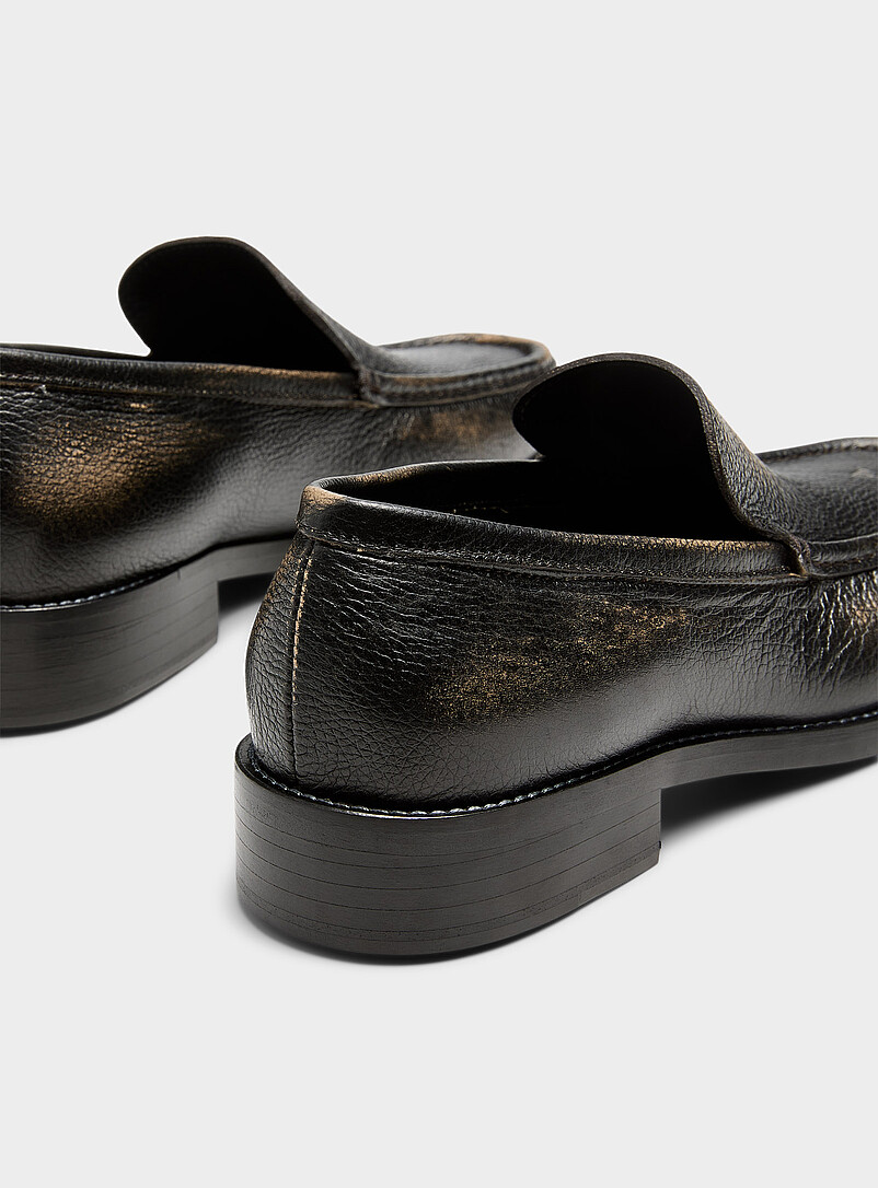 Metallized letter distressed leather loafers Men product image 2