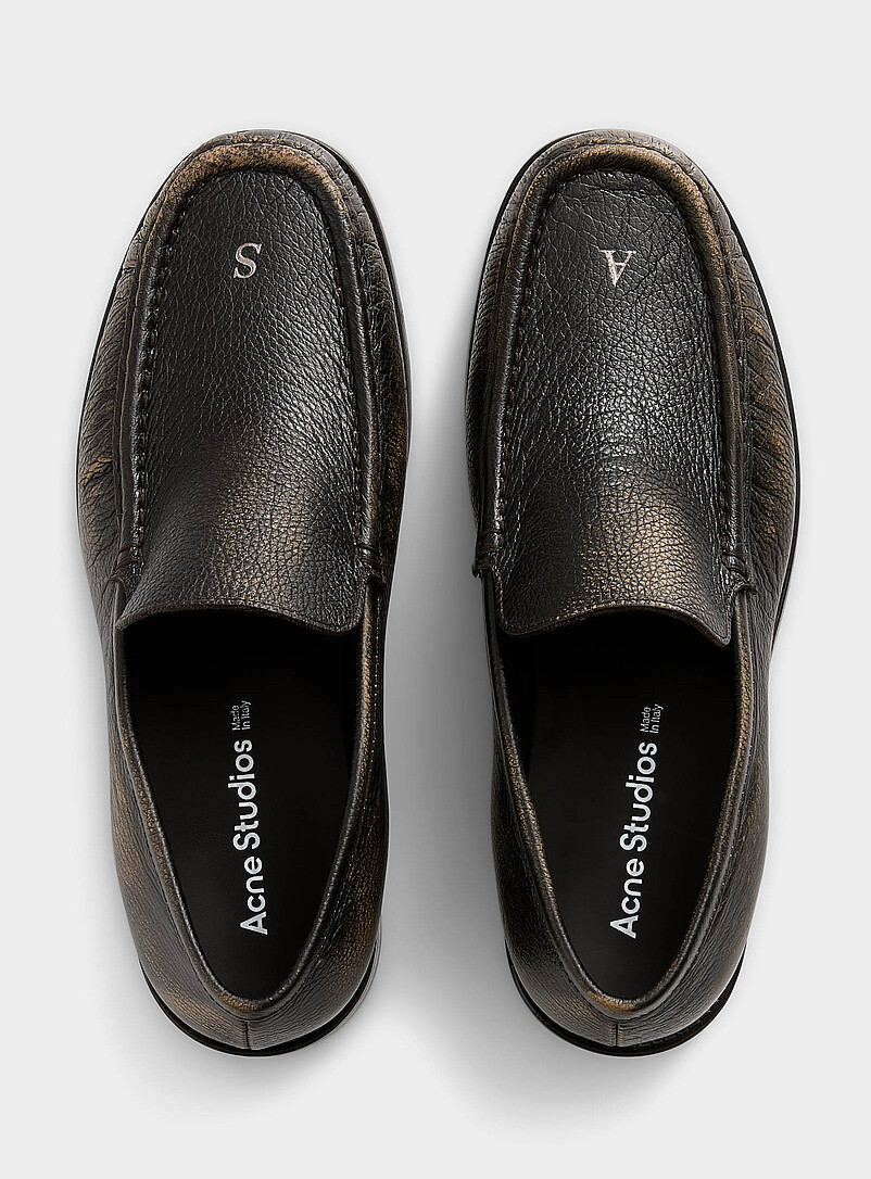 Metallized letter distressed leather loafers Men product image 3