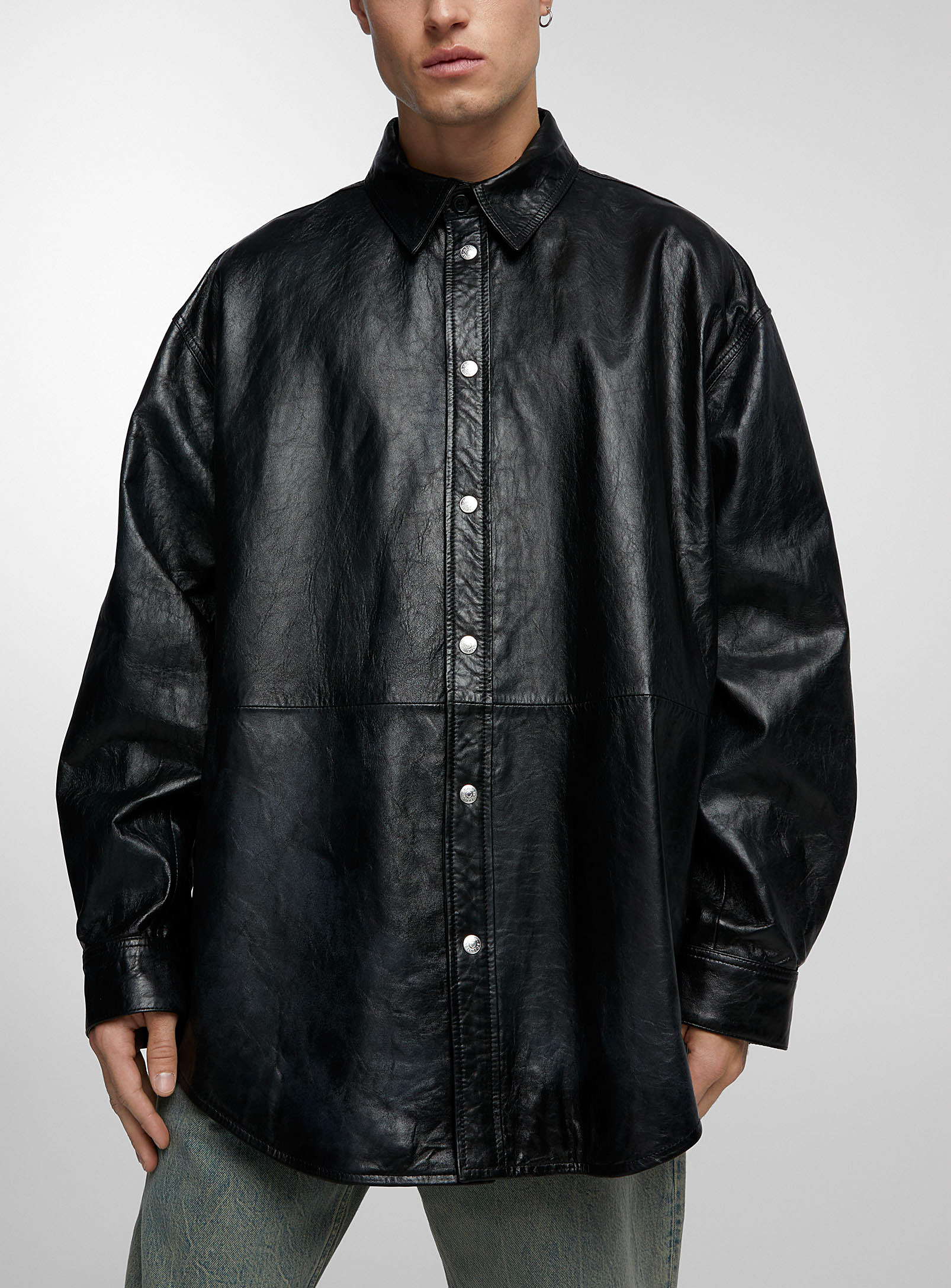 Shop Acne Studios Genuine Leather Overshirt In Black
