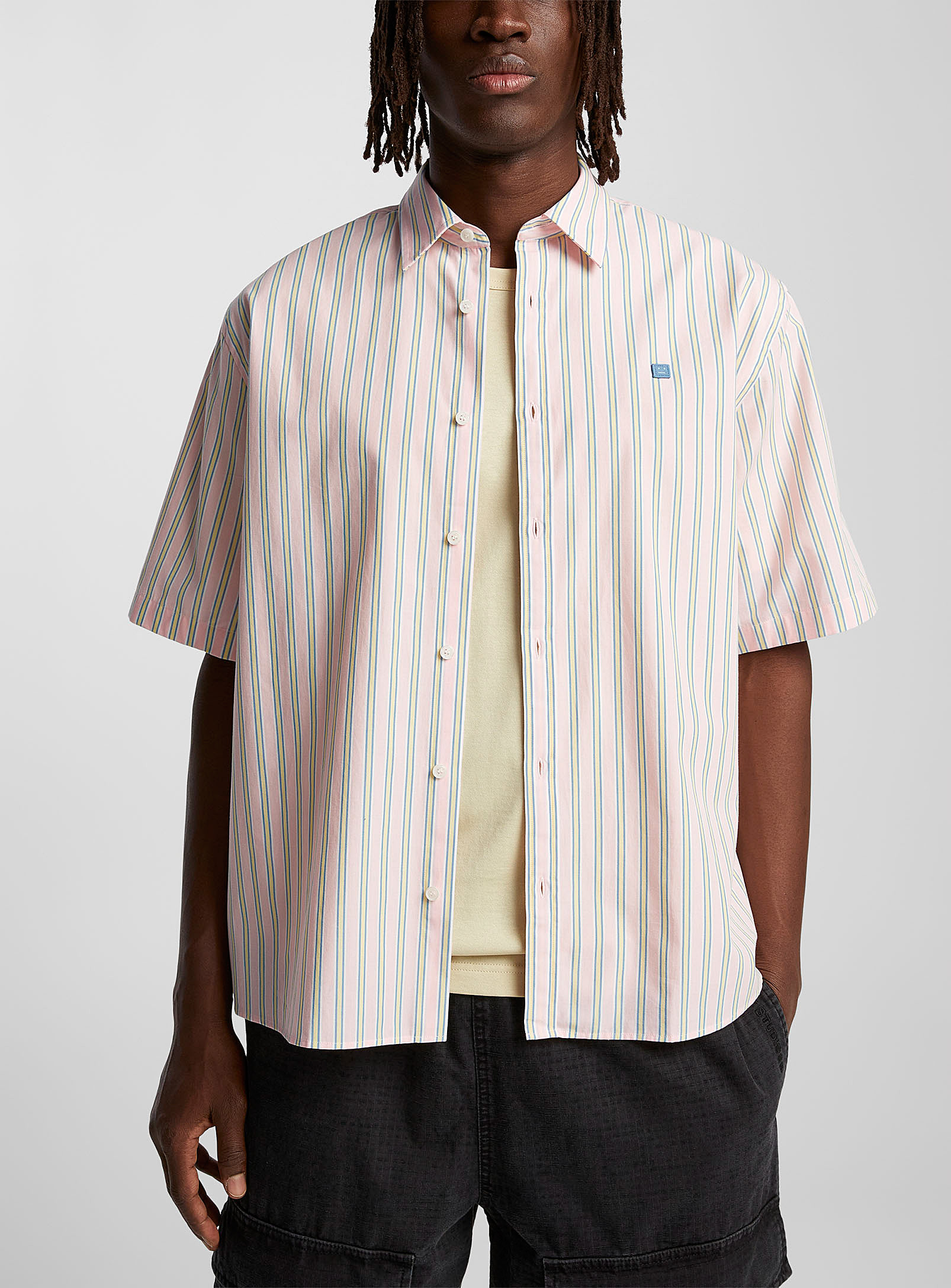 Acne Studios Short-sleeve Striped Pink Shirt In Patterned White