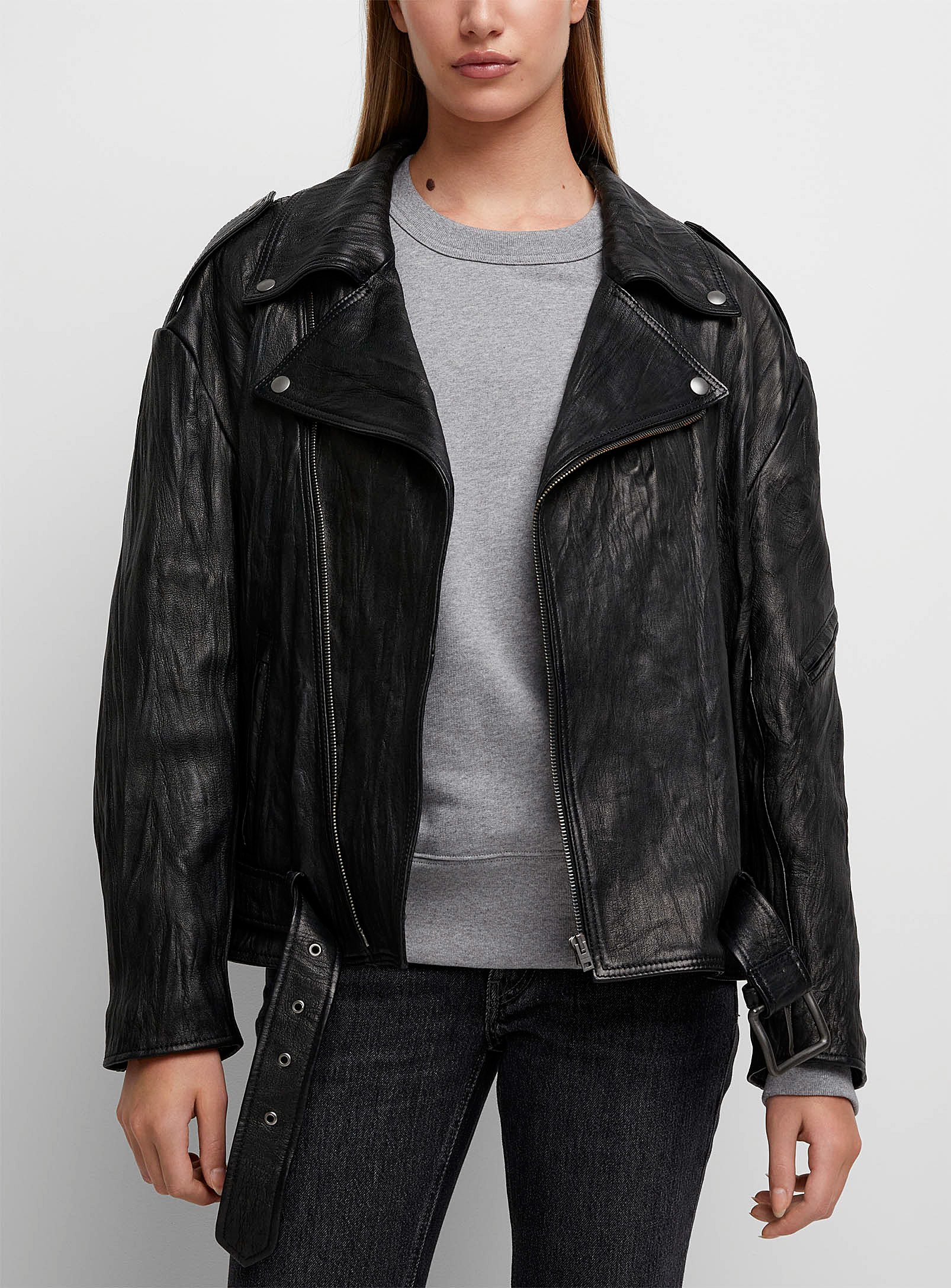 Acne Studios Amplified Leather Biker Jacket In Black