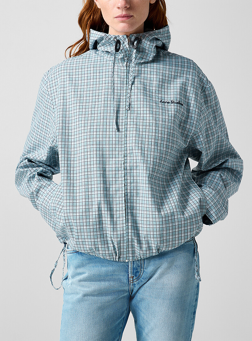 Blue plaid hooded shirt jacket product image (primary)