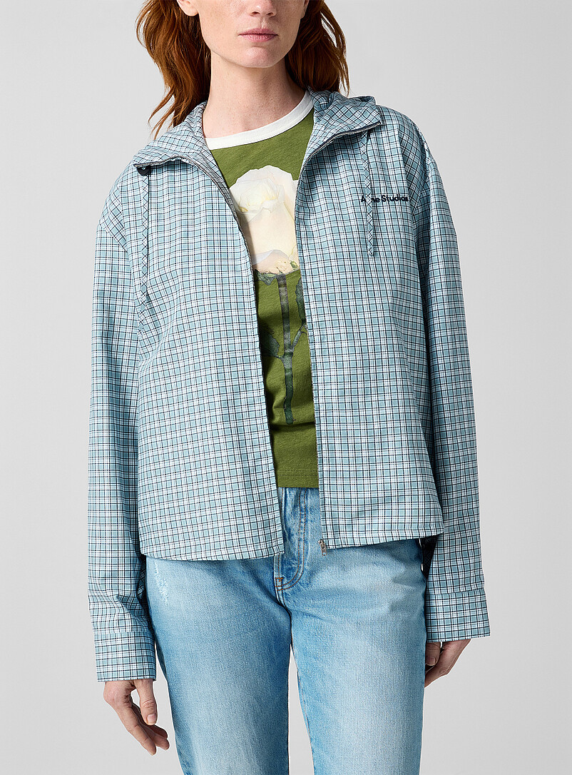 Blue plaid hooded shirt jacket product image 2