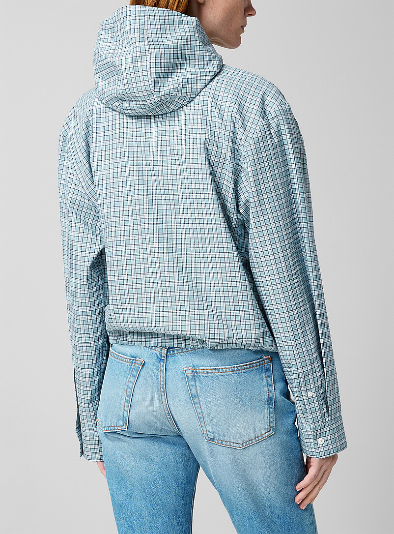 Blue plaid hooded shirt jacket product image 3