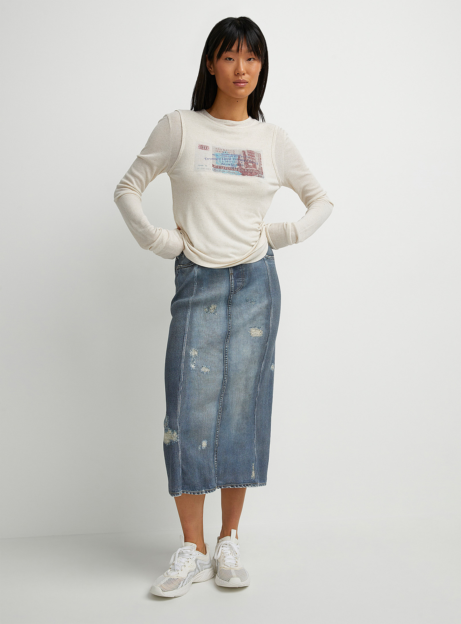 Shop Acne Studios Trompe-l'oeil Denim Skirt In Slate Blue