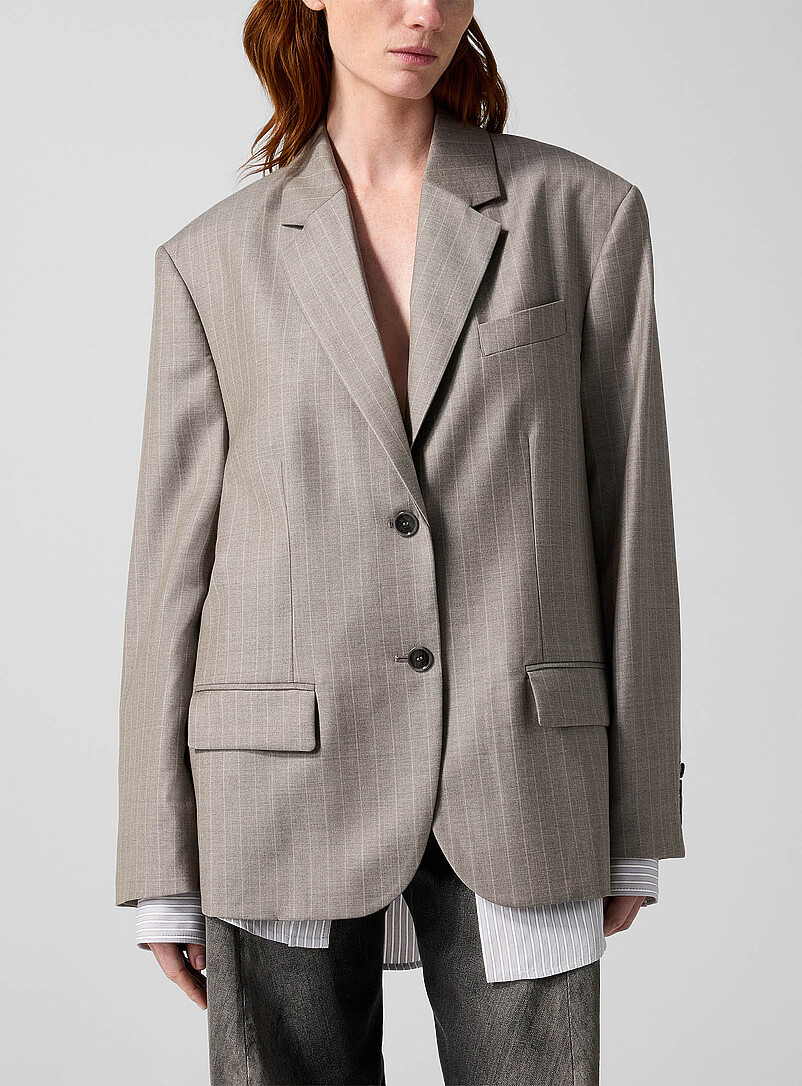 Fine-striped layered-look blazer product image (primary)