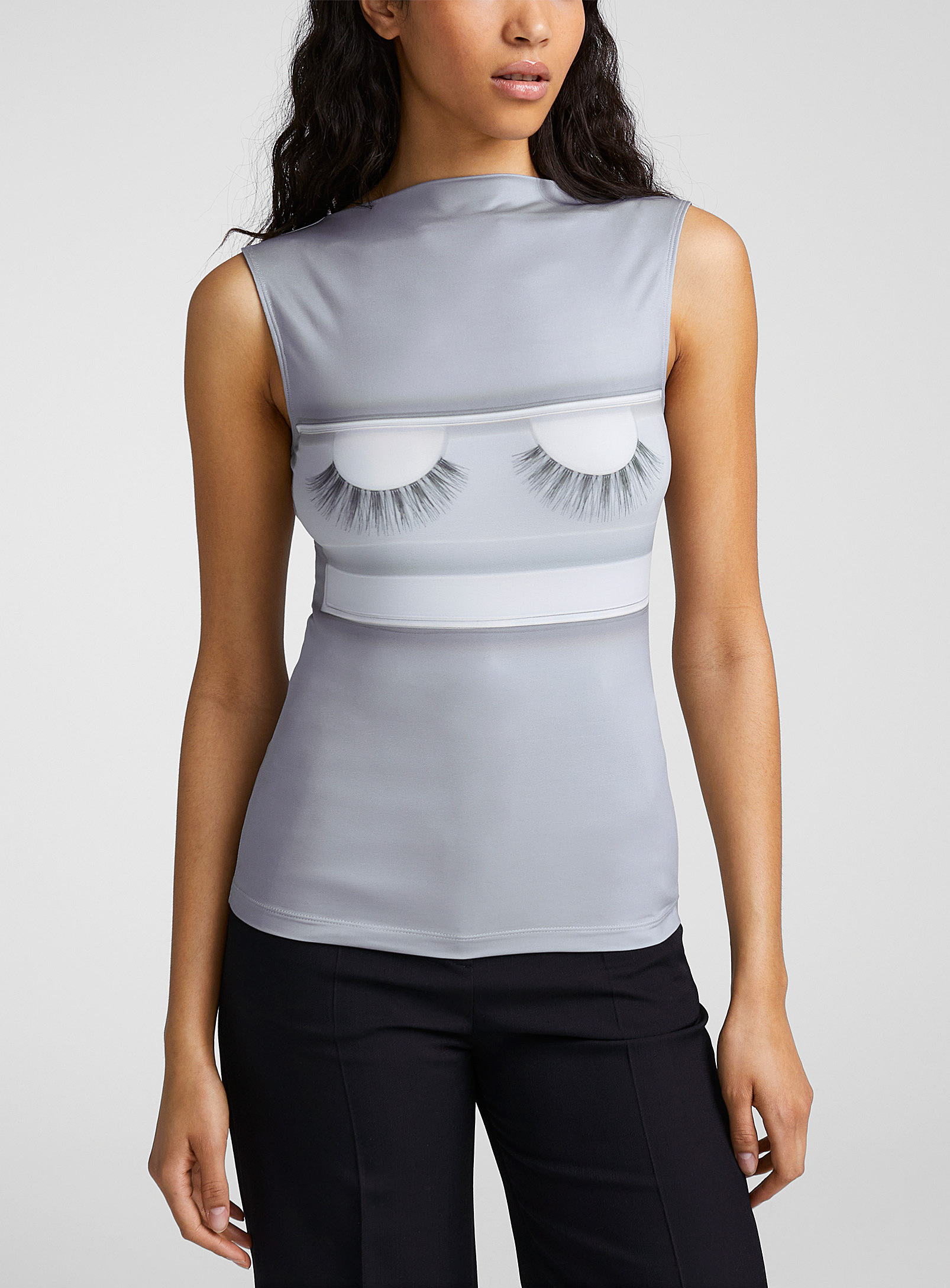 Shop Acne Studios Lashes Draped Top In Patterned Grey