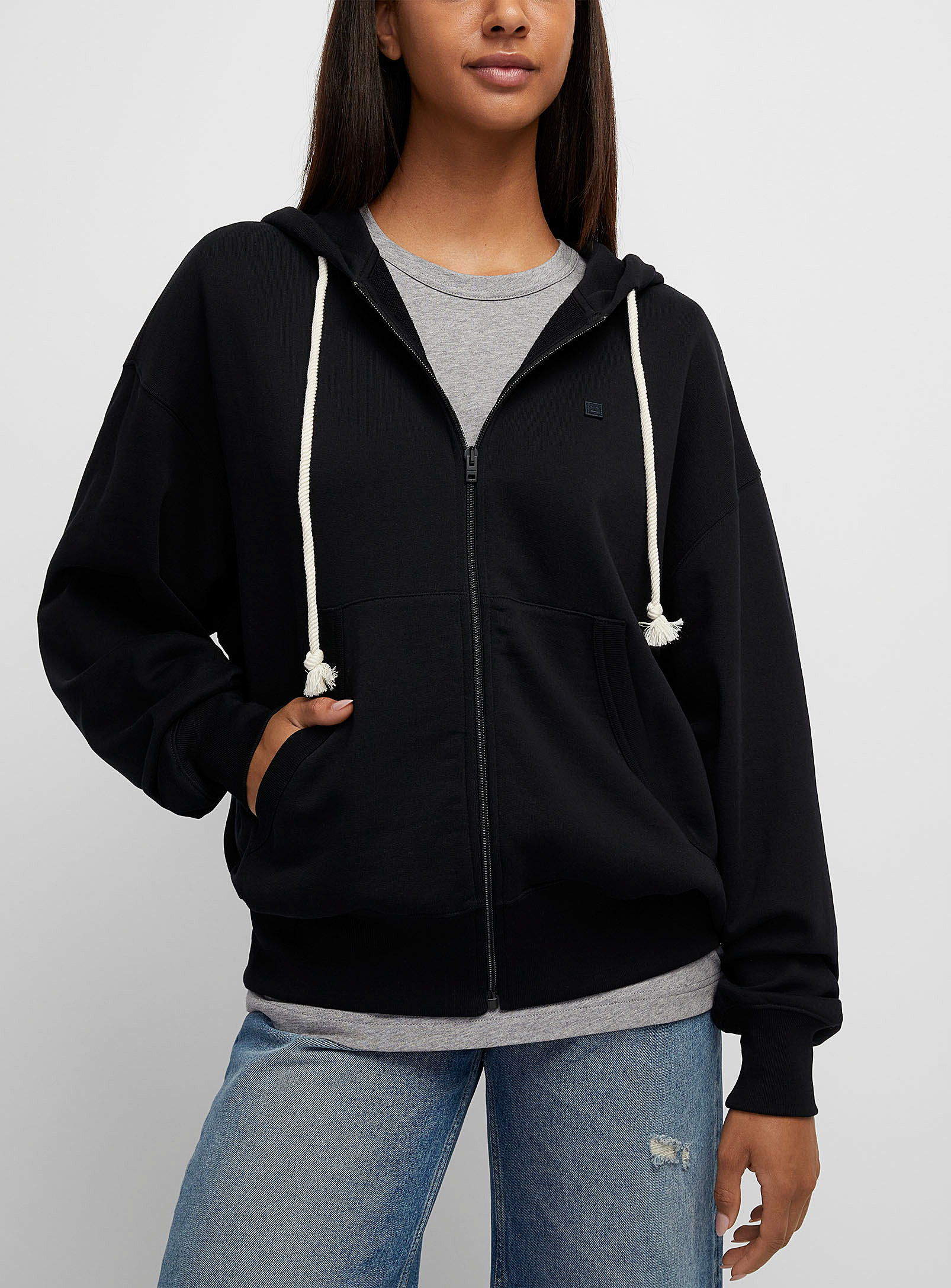 Acne Studios Face Patch Zippered Hoodie In Black