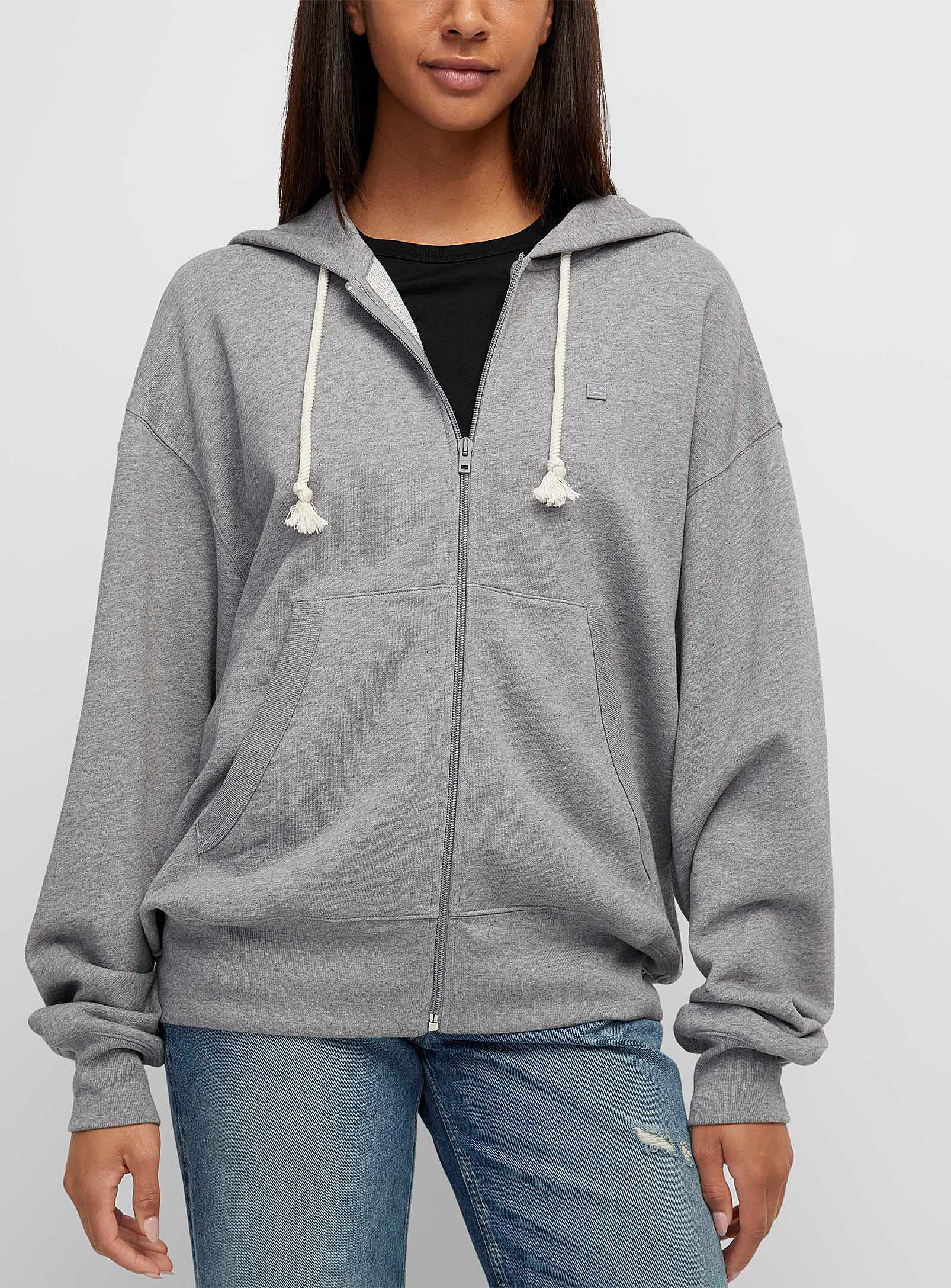 Acne Studios Face Patch Zippered Hoodie In Gray