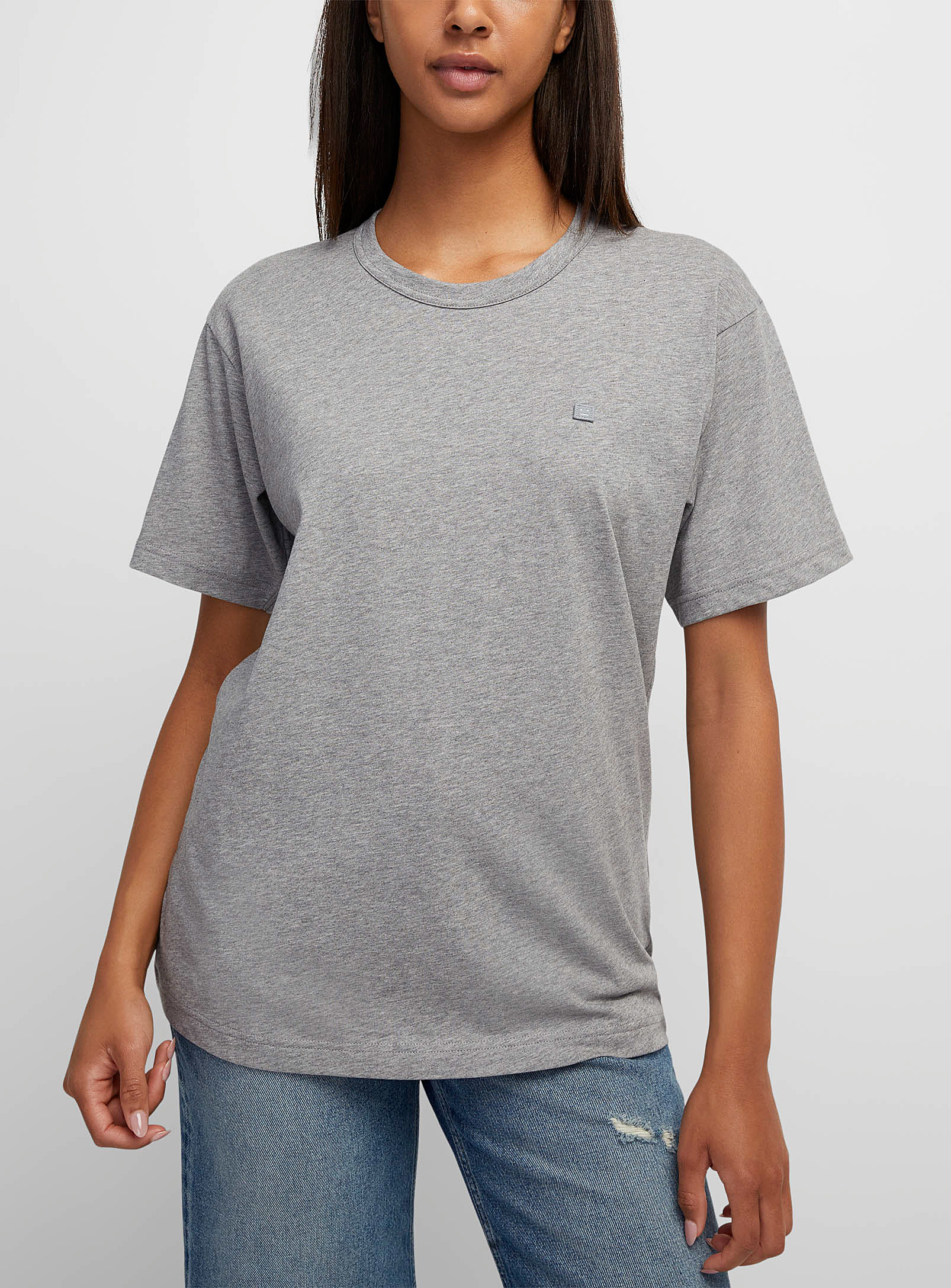 Acne Studios Face Patch Loose T-shirt In Light Grey
