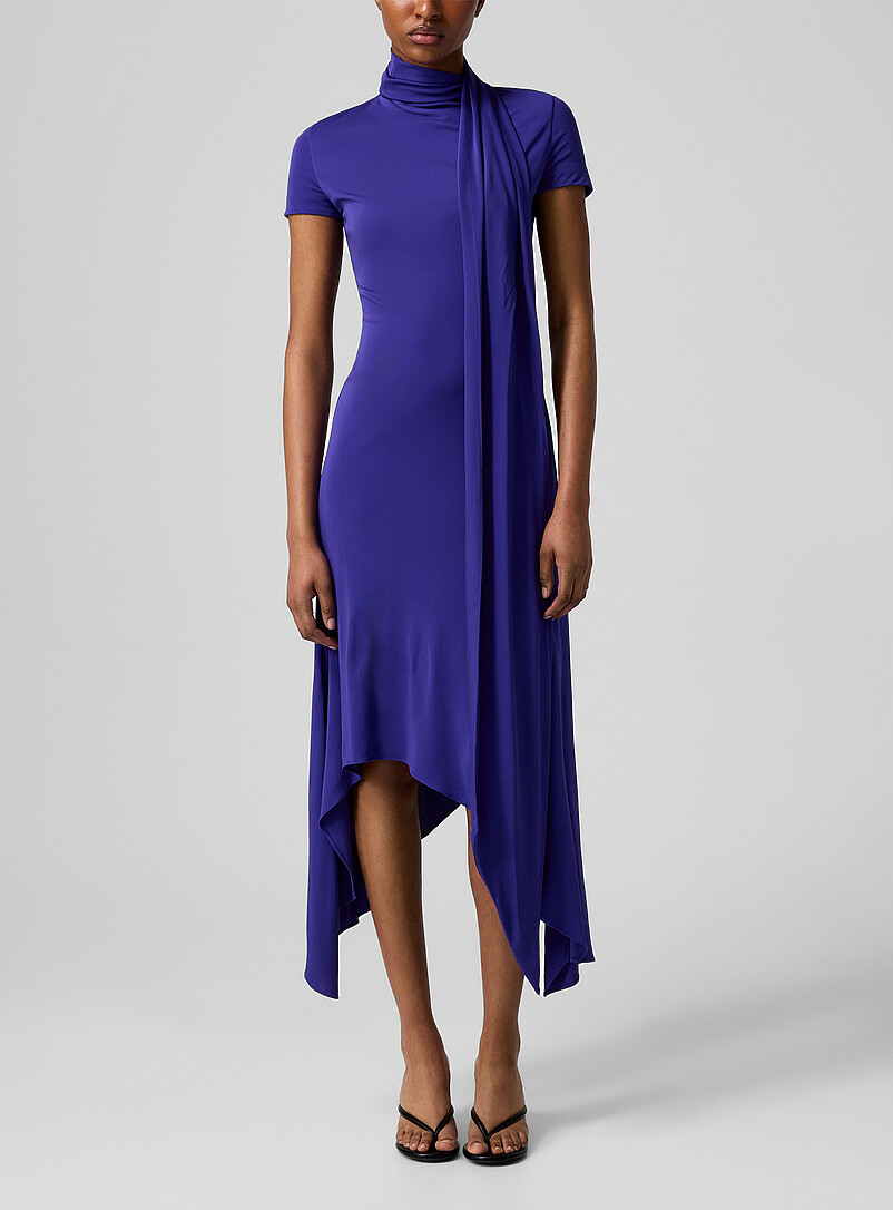 Scarved mock-neck asymmetrical dress product image (primary)