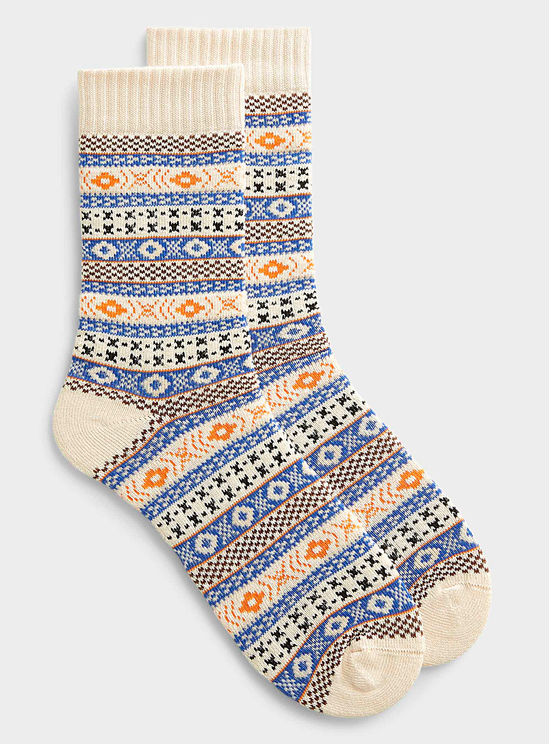 Polar Star Patterned Ecru Markus thermal sock for men