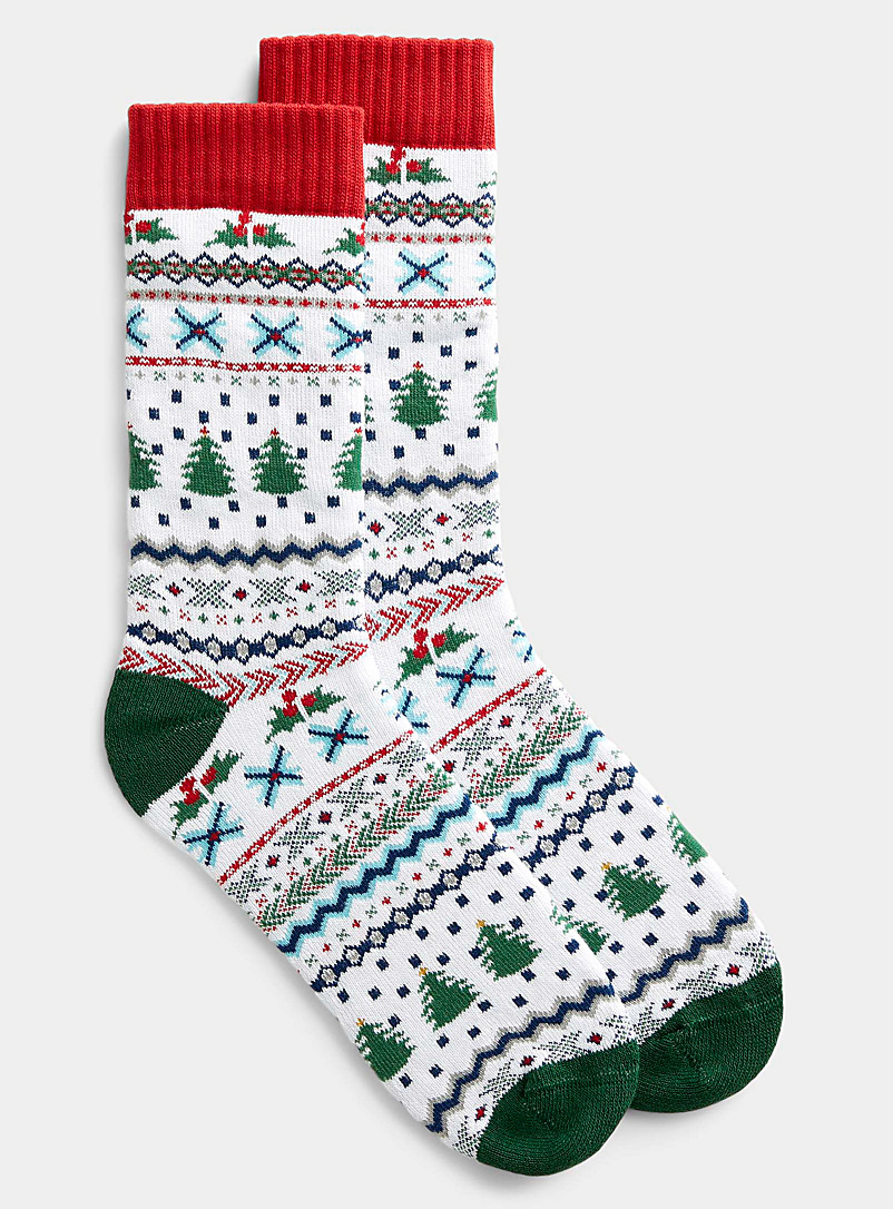 Polar Star White Festive jacquard knit sock for women