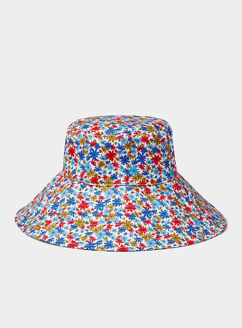 Simons Patterned Blue Colourful daisy sun hat for women