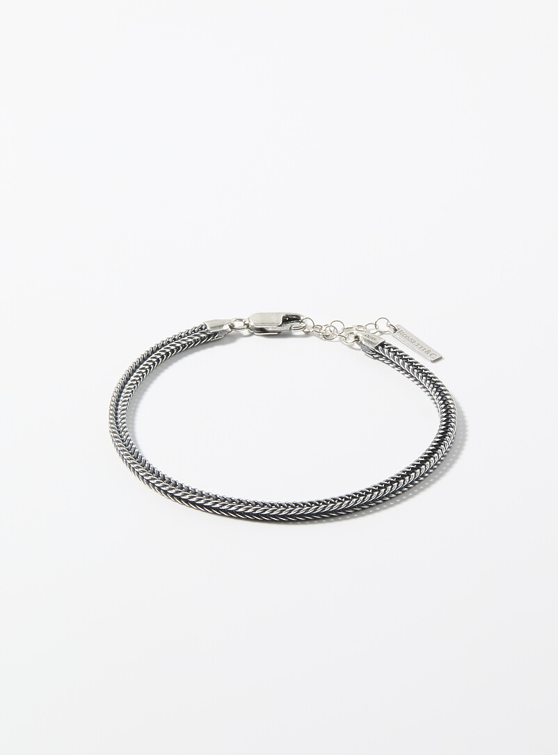 Bracelet Double Gourmette Maille Palmier - Métal Argenté Avec Améthyste & Strass