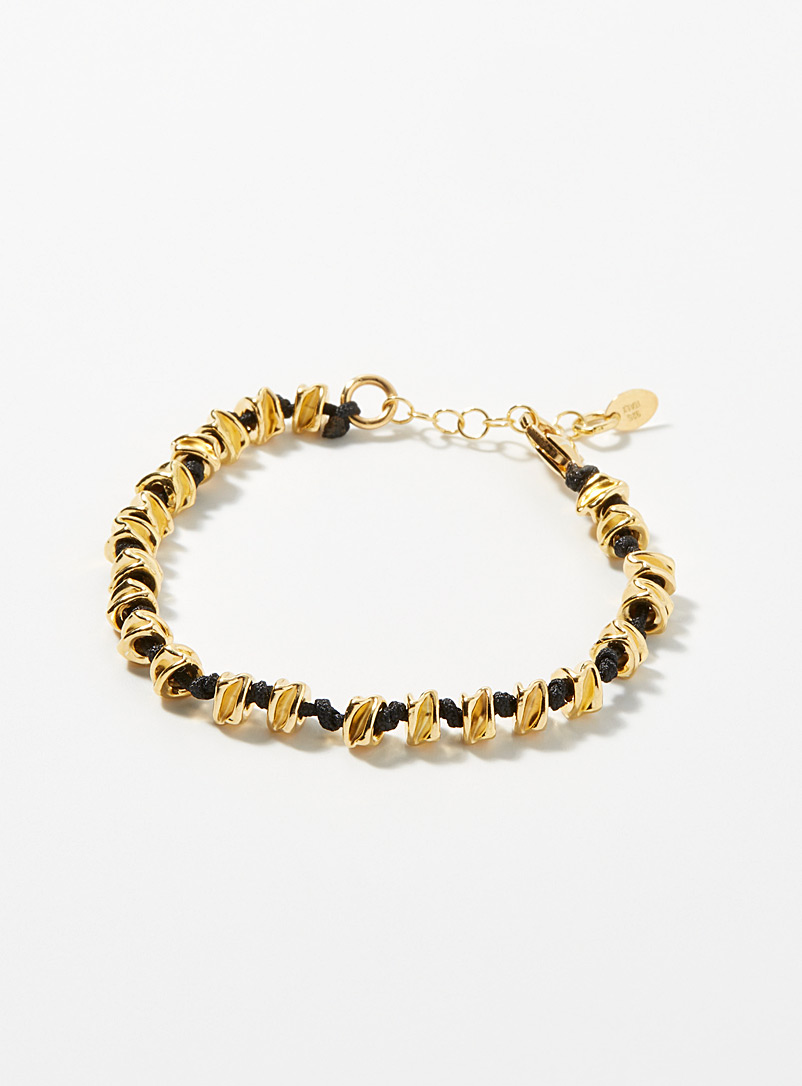 Simons: Le bracelet nœuds et billes dorées Noir pour femme