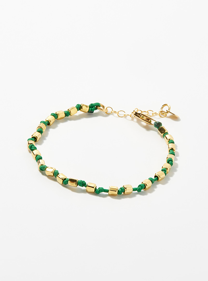 Simons: Le bracelet noeuds et billes dorées Vert vif-irlandais-émerau pour femme