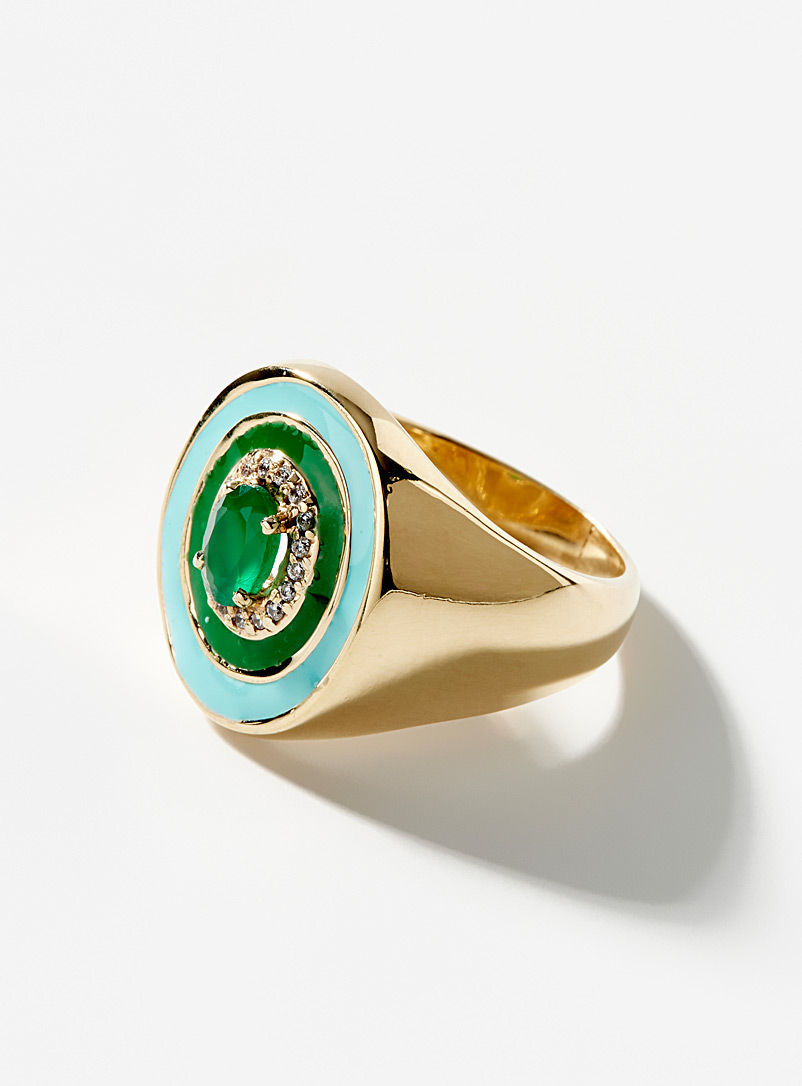 Diaperis Assorted Enamel and emerald signet ring for women
