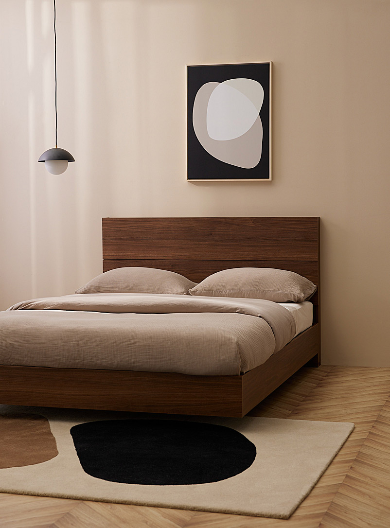 Simons Maison Brown  Walnut wood bed frame 2-piece set Suitable for a queen-size mattress