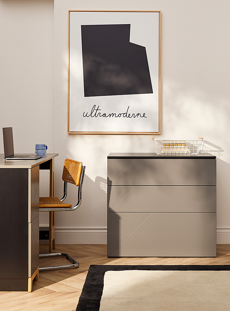 Simons Maison: Le meuble de rangement à trois tiroirs gris et noir Gris pâle