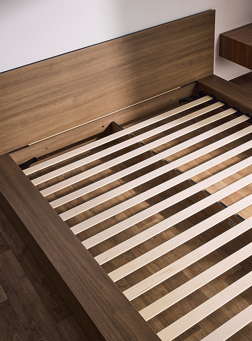 Simons Maison Light brown wood Minimalist platform bed frame Queen size