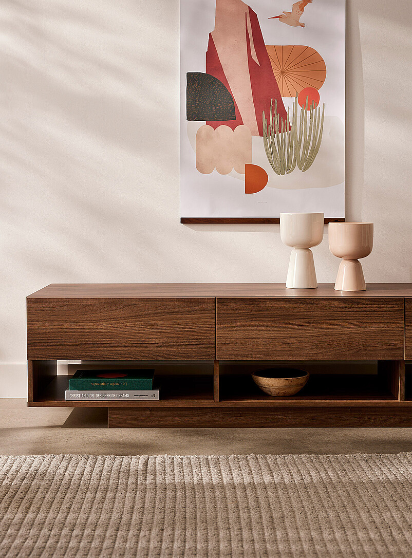 Walnut three-drawer TV unit 72" product image 2