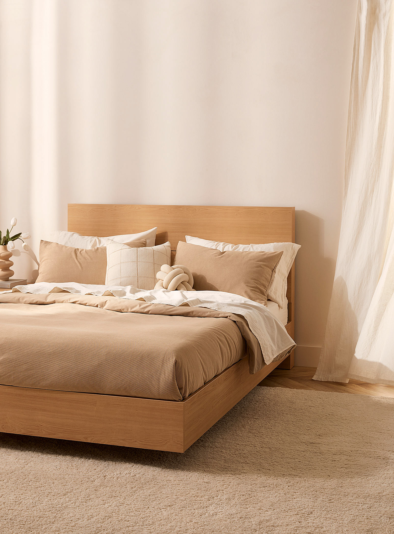 Simons Maison Walnut Wood Bed Frame 2-piece Set Suitable For A Double Mattress In Sand