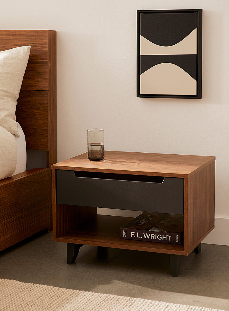 Modern walnut and coal nightstand product image (primary)