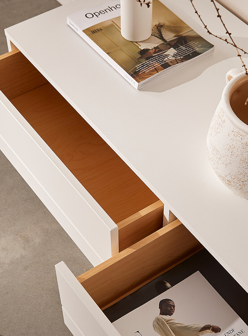 White three-drawer TV unit 72" product image 3