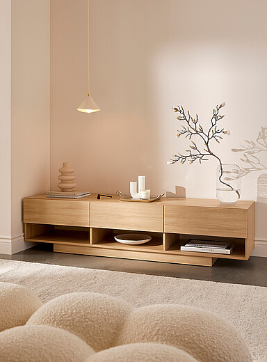 Maple three-drawer TV unit 72"